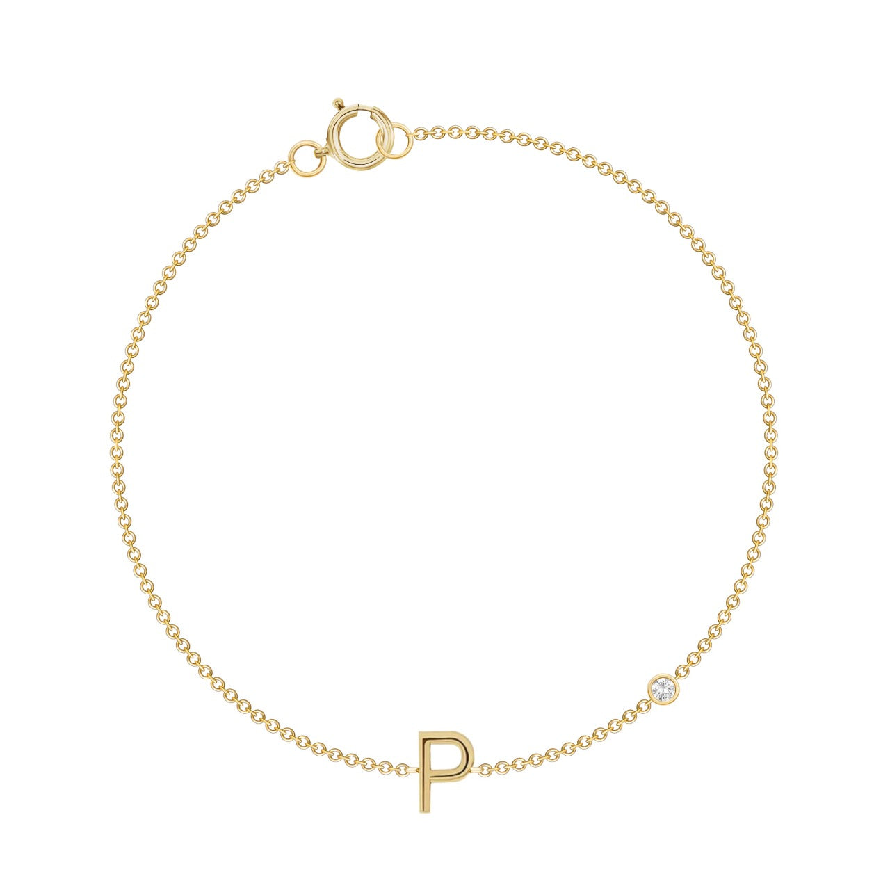 Solid Gold Initial and Gemstone Bezel Bracelet