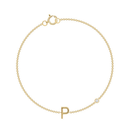 Solid Gold Initial and Gemstone Bezel Bracelet