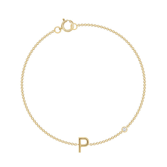 Solid Gold Initial and Gemstone Bezel Bracelet