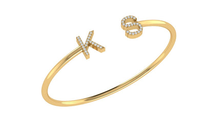 Two Diamond Initial Cuff Bangle