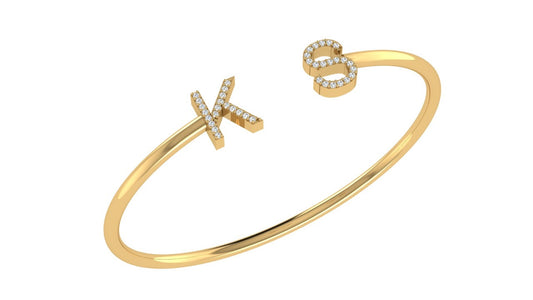 Two Diamond Initial Cuff Bangle