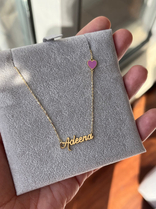 Name Necklace With Enamel Heart