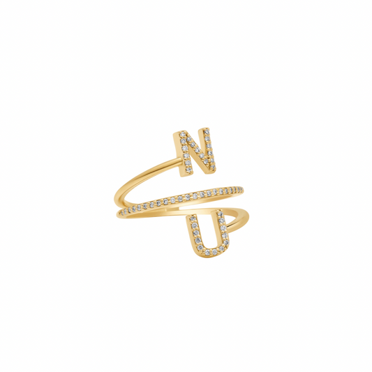 Two Diamond Initial Coil Ring