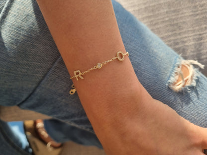 Three Diamond Initial And Diamond Bezel Bracelet