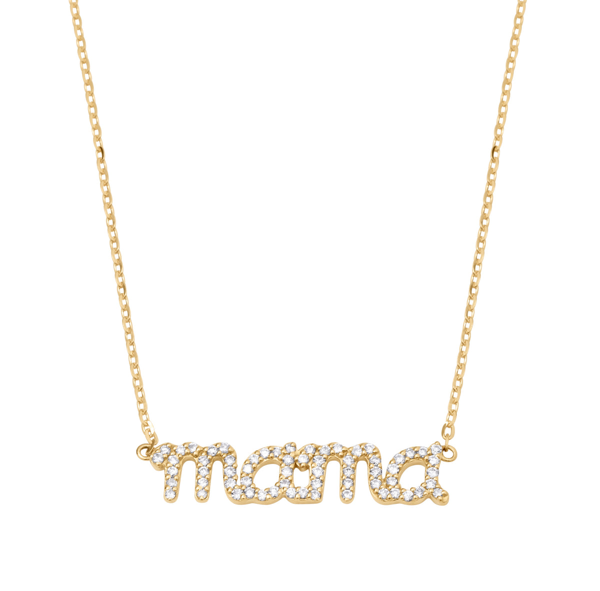 18K gold Mama necklace set with lab-grown diamonds.