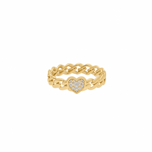 Diamond Heart Cuban Link Ring