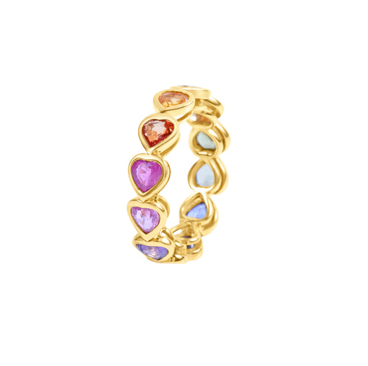 Rainbow Sapphire Heart Eternity Ring