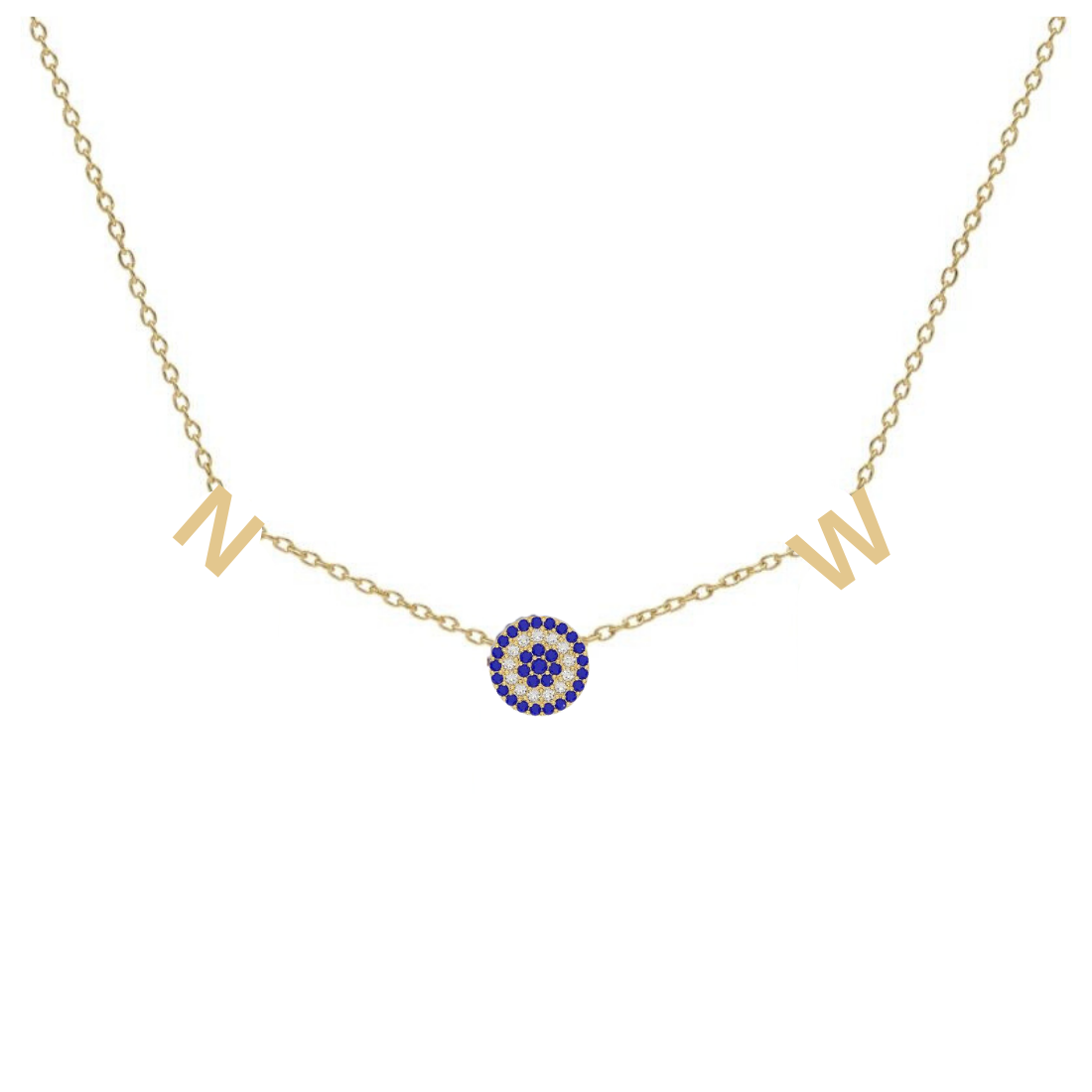 Initials and Sapphire and Diamond Evil Eye Necklace