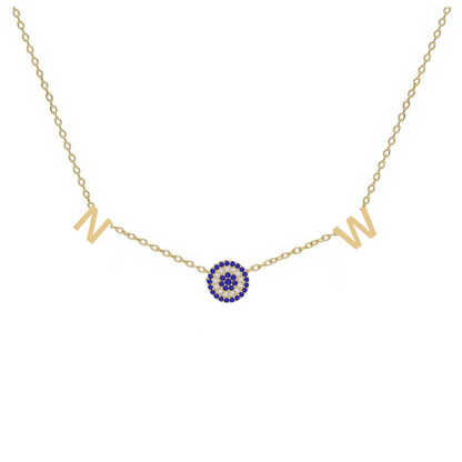 Initials and Sapphire and Diamond Evil Eye Necklace
