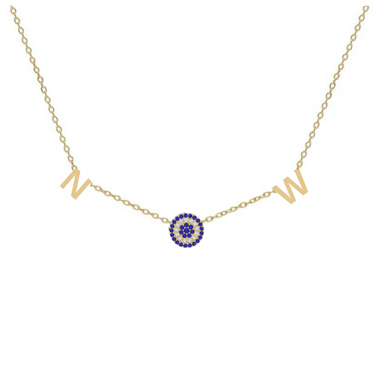 Initials and Sapphire and Diamond Evil Eye Necklace
