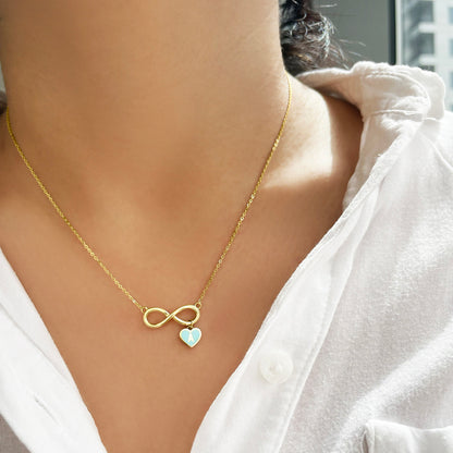 Infinity Necklace & Enamel Heart Drop