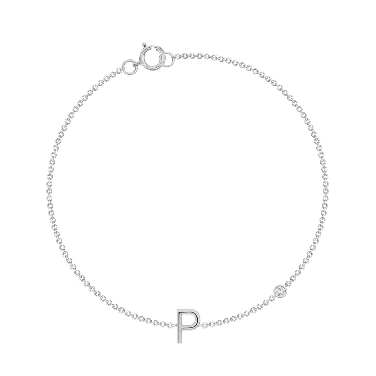 Solid Gold Initial and Gemstone Bezel Bracelet